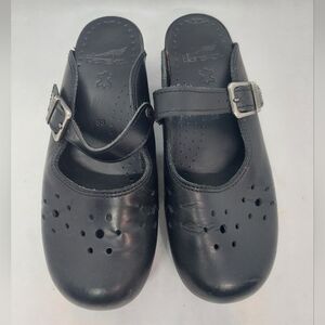 Dansko Merrie Clogs Mary Jane Buckle Mules Slides Black Leather Size 38 US 7.5-8